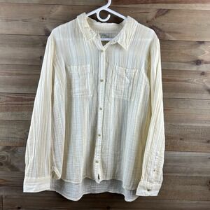 LL Bean Womens Shirt Cloud Gauze Long Sleeve Button Up Striped Beachy 1X